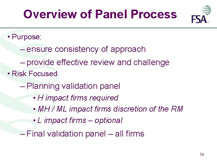 Overview of Panel Process • Purpose: – ensure consistency of approach – provide effective
