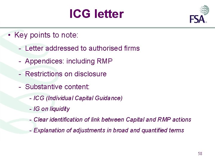 ICG letter • Key points to note: - Letter addressed to authorised firms -