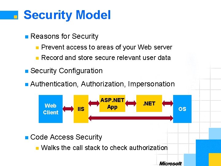 Security Model n Reasons for Security n Prevent access to areas of your Web