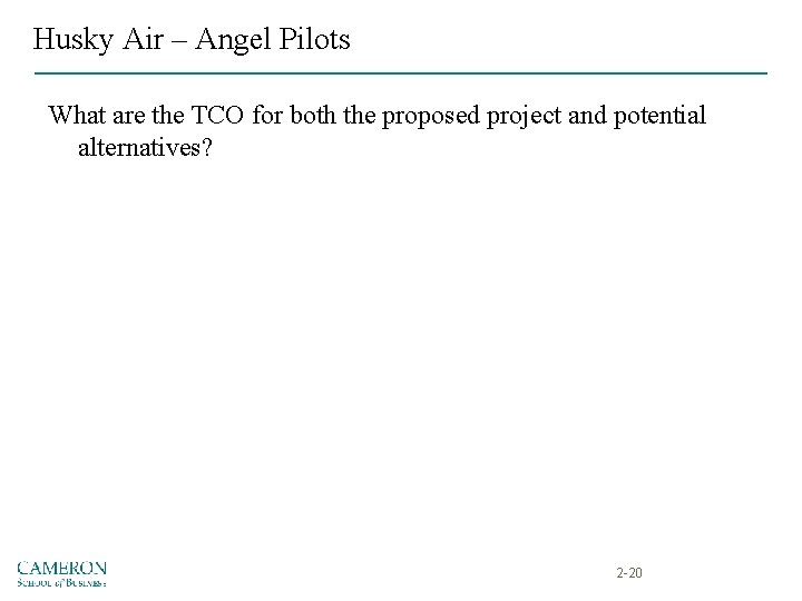 Husky Air – Angel Pilots What are the TCO for both the proposed project
