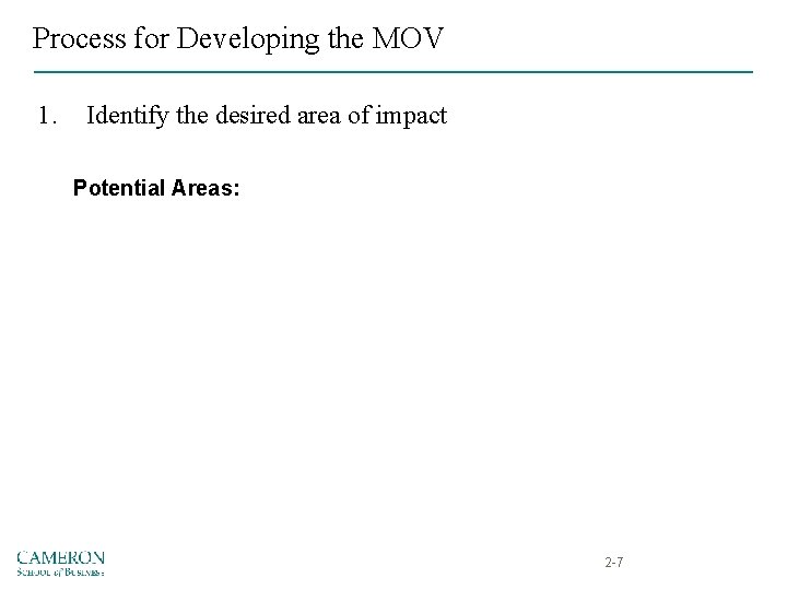 Process for Developing the MOV 1. Identify the desired area of impact Potential Areas: