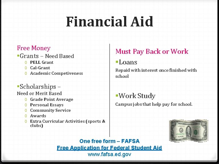 Financial Aid Free Money §Grants – Need Based 0 PELL Grant 0 Cal-Grant 0