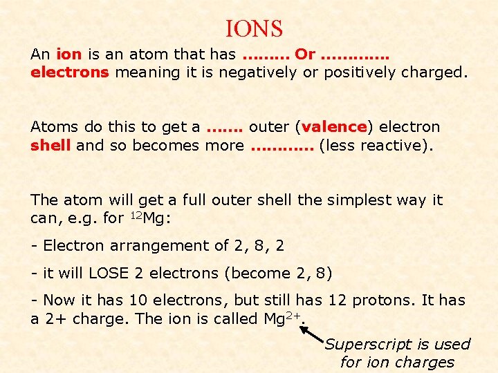 IONS An ion is an atom that has ……… Or …………. electrons meaning it