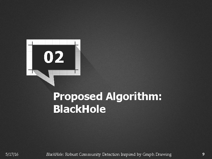 02 Proposed Algorithm: Black. Hole 5/17/16 Black. Hole: Robust Community Detection Inspired by Graph