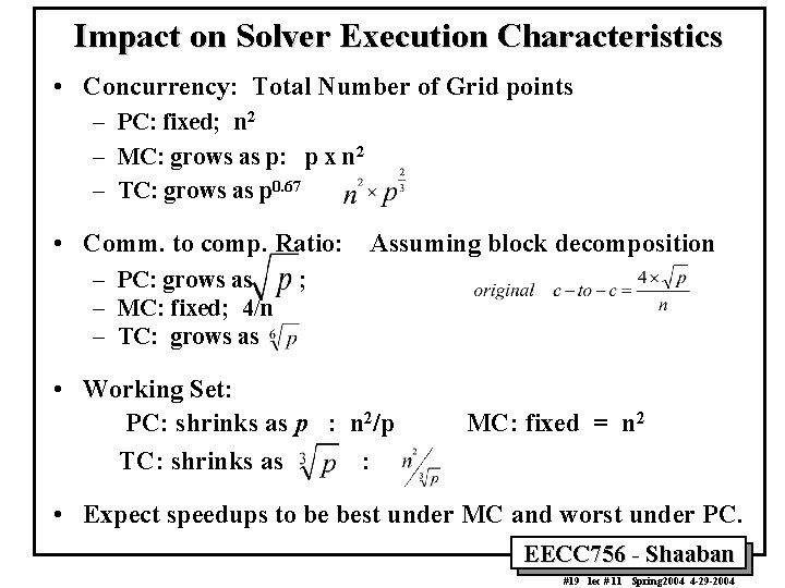Impact on Solver Execution Characteristics • Concurrency: Total Number of Grid points – PC: