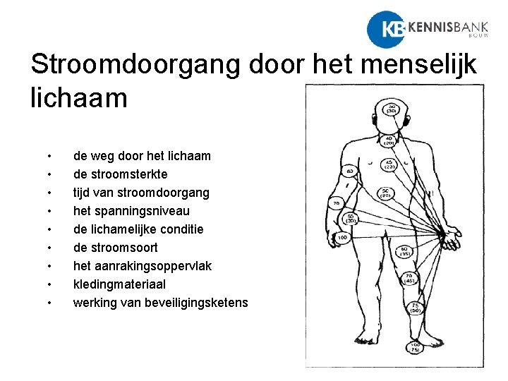 Stroomdoorgang door het menselijk lichaam • • • de weg door het lichaam de