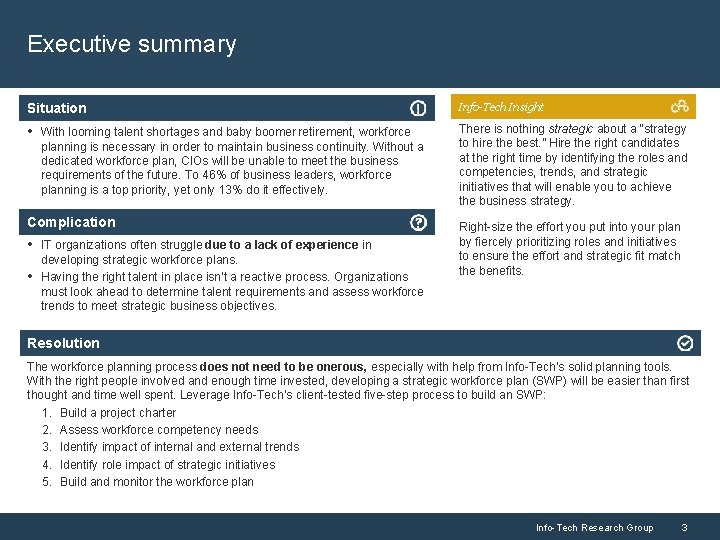 Executive summary Situation Info-Tech Insight • With looming talent shortages and baby boomer retirement,