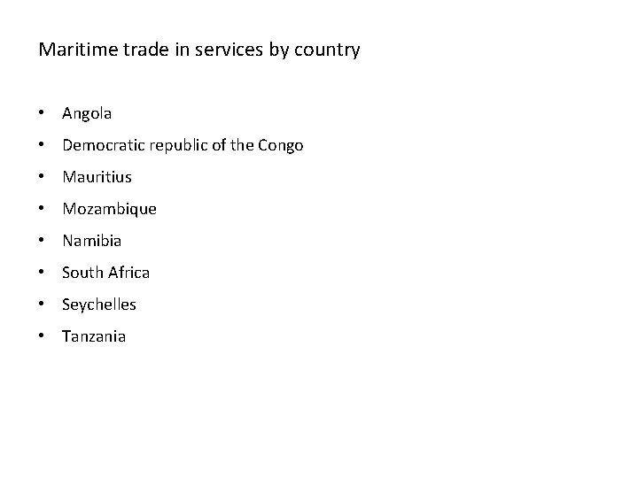 Maritime trade in services by country • Angola • Democratic republic of the Congo