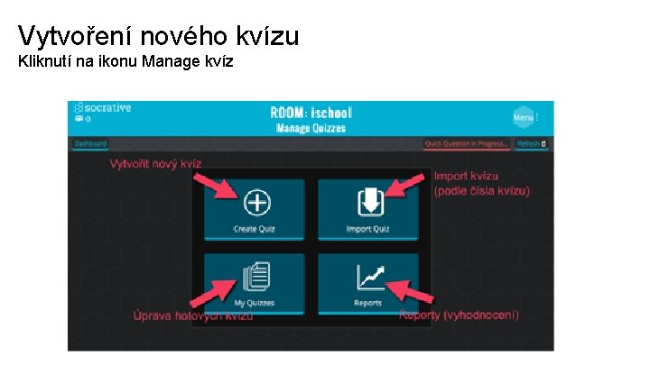 Vytvoření nového kvízu Kliknutí na ikonu Manage kvíz 