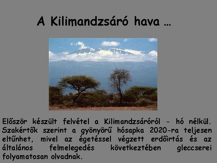 A Kilimandzsáró hava … Először készült felvétel a Kilimandzsáróról - hó nélkül. Szakértők szerint A Kilimandzsáró hava … Először készült felvétel a Kilimandzsáróról - hó nélkül. Szakértők szerint