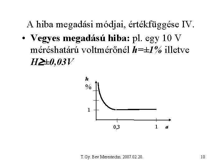 A hiba megadási módjai, értékfüggése IV. • Vegyes megadású hiba: pl. egy 10 V