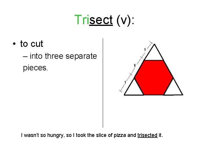 Trisect (v): • to cut – into three separate pieces. I wasn’t so hungry,