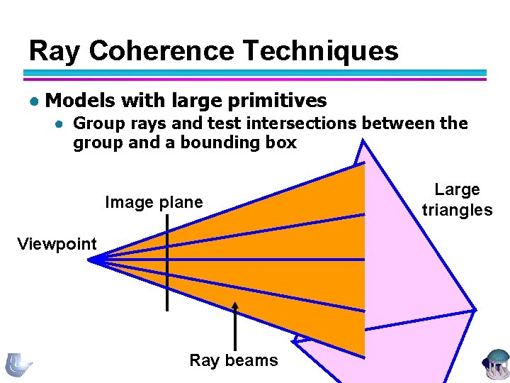 Ray Coherence Techniques ● Models with large primitives ● Group rays and test intersections