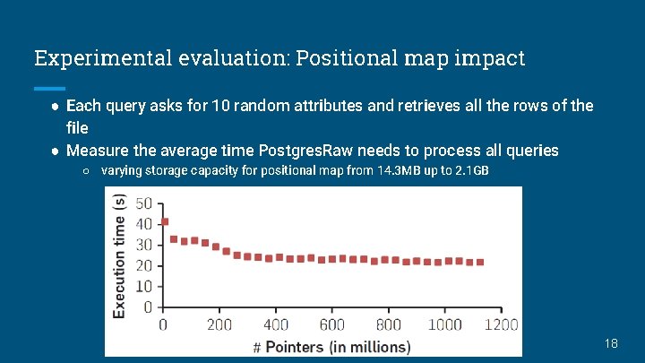 Experimental evaluation: Positional map impact ● Each query asks for 10 random attributes and