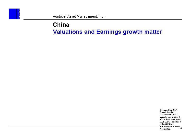 Vontobel Asset Management, Inc. China Valuations and Earnings growth matter Sources: Real GDP Growth