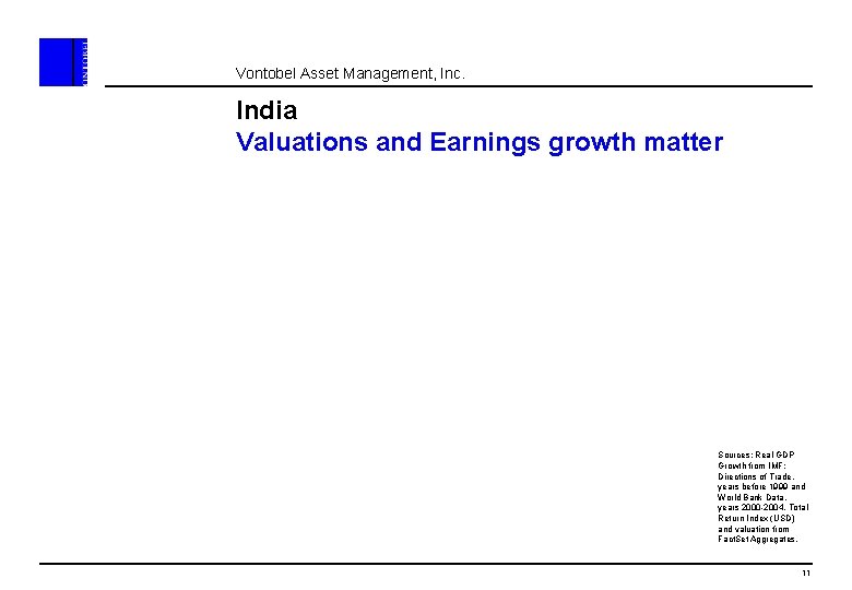 Vontobel Asset Management, Inc. India Valuations and Earnings growth matter Sources: Real GDP Growth