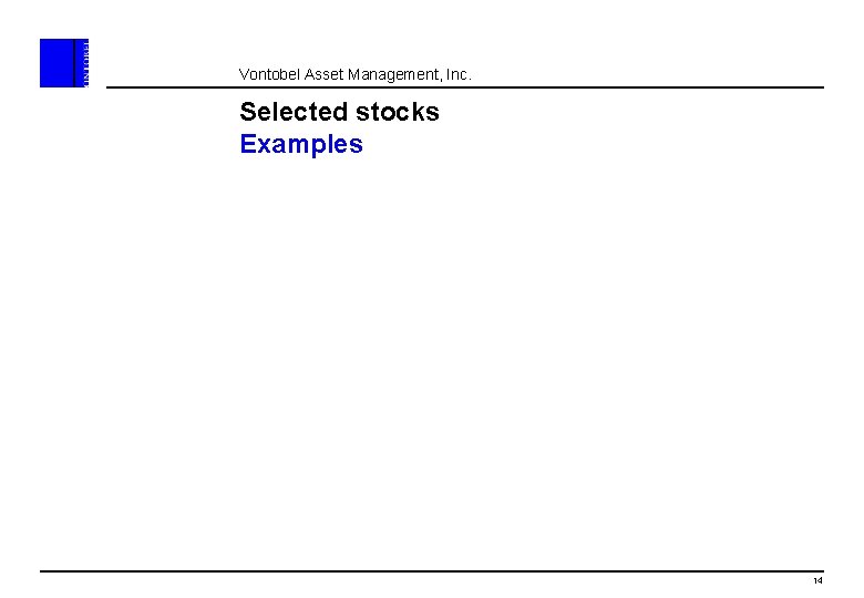 Vontobel Asset Management, Inc. Selected stocks Examples 14 