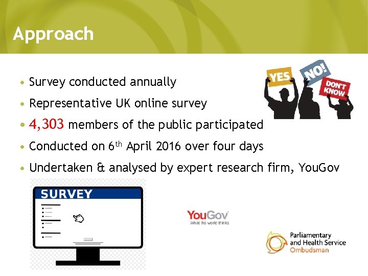 Approach • Survey conducted annually • Representative UK online survey • 4, 303 members