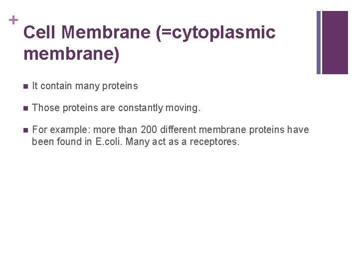 + Cell Membrane (=cytoplasmic membrane) n It contain many proteins n Those proteins are