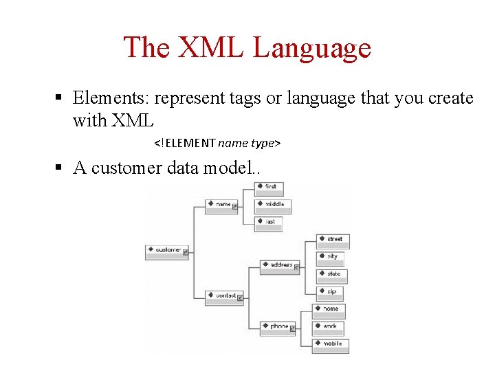 The XML Language § Elements: represent tags or language that you create with XML