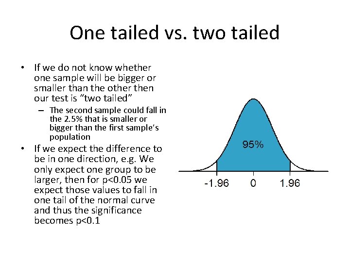One tailed vs. two tailed • If we do not know whether one sample