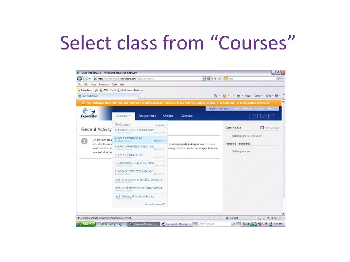 Select class from “Courses” 