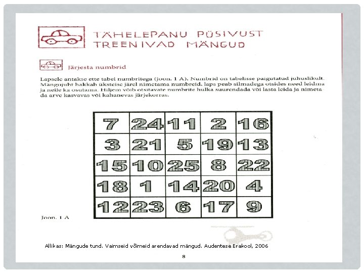 Allikas: Mängude tund. Vaimseid võimeid arendavad mängud. Audentese Erakool, 2006 Allikas: Mängude tund. Vaimseid võimeid arendavad mängud. Audentese Erakool, 2006