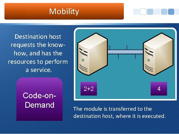 Mobility Destination host requests the knowhow, and has the resources to perform a service.