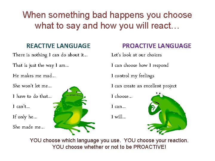 When something bad happens you choose what to say and how you will react…