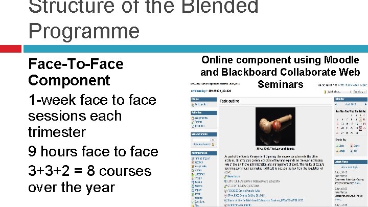 Structure of the Blended Programme Face-To-Face Component 1 -week face to face sessions each