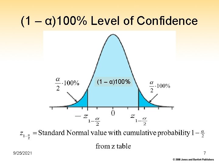 (1 – α)100% Level of Confidence (1 – α)100% 9/25/2021 7 