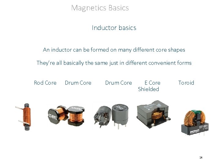 Magnetics Basics Inductor basics An inductor can be formed on many different core shapes