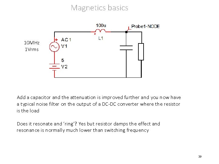 Magnetics basics 10 MHz 1 Vrms Add a capacitor and the attenuation is improved