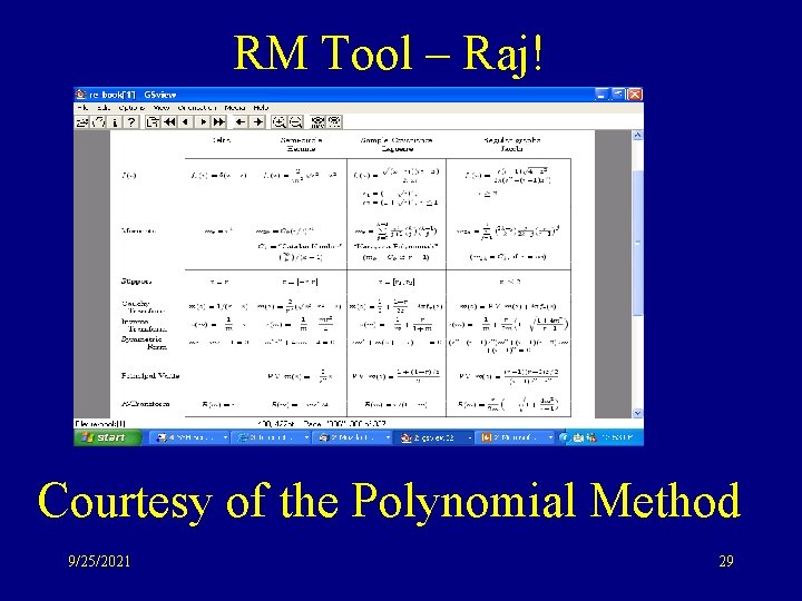RM Tool – Raj! Courtesy of the Polynomial Method 9/25/2021 29 