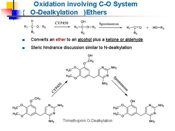 Oxidation involving C-O System ( O-Dealkylation )Ethers ■ Converts an ether to an alcohol