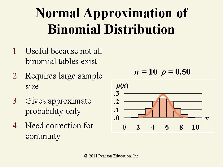 Normal Approximation of Binomial Distribution 1. Useful because not all binomial tables exist 2.