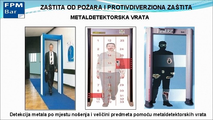 ZAŠTITA OD POŽARA I PROTIVDIVERZIONA ZAŠTITA METALDETEKTORSKA VRATA Detekcija metala po mjestu nošenja i