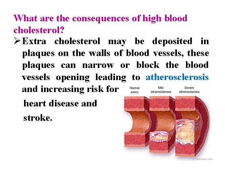 What are the consequences of high blood cholesterol? Ø Extra cholesterol may be deposited