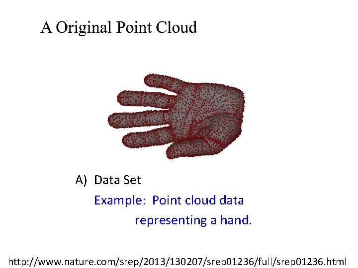 A) Data Set Example: Point cloud data representing a hand. http: //www. nature. com/srep/2013/130207/srep A) Data Set Example: Point cloud data representing a hand. http: //www. nature. com/srep/2013/130207/srep