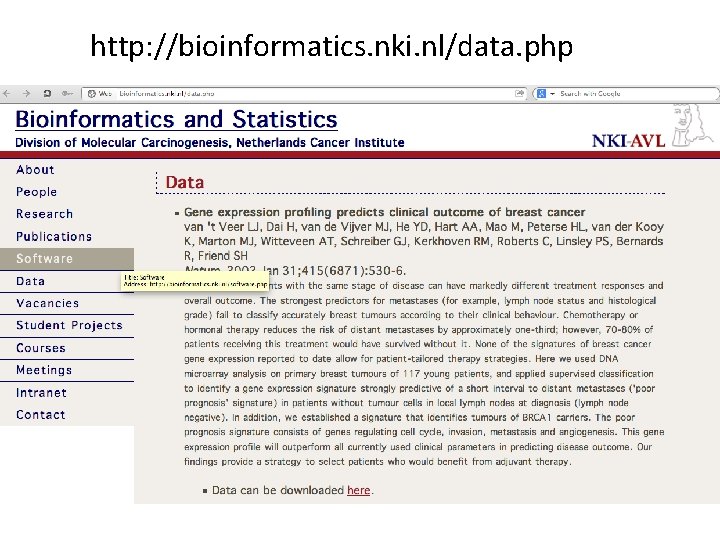 http: //bioinformatics. nki. nl/data. php http: //bioinformatics. nki. nl/data. php