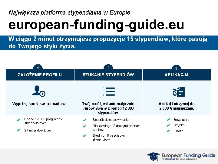Największa platforma stypendialna w Europie european-funding-guide. eu W ciągu 2 minut otrzymujesz propozycje 15