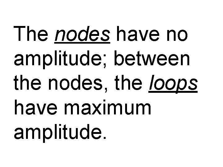 The nodes have no amplitude; between the nodes, the loops have maximum amplitude. 