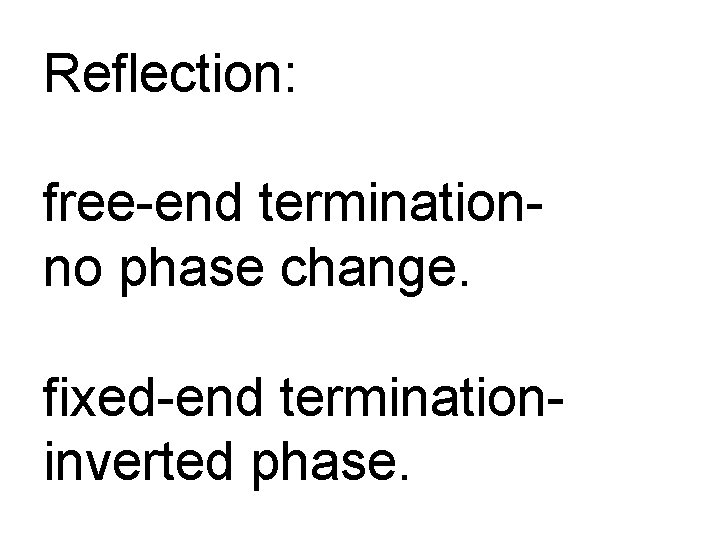 Reflection: free-end terminationno phase change. fixed-end terminationinverted phase. 