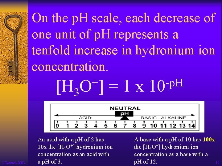 On the p. H scale, each decrease of one unit of p. H represents