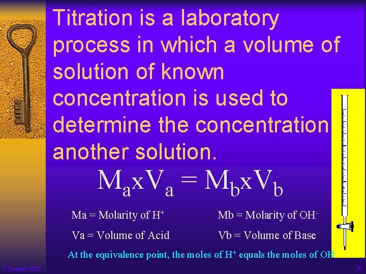 Titration is a laboratory process in which a volume of solution of known concentration