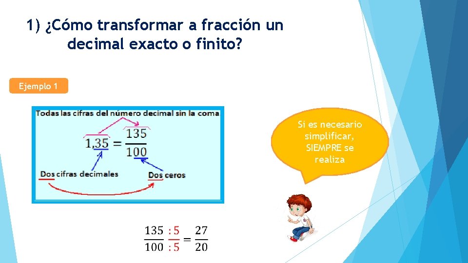 1) ¿Cómo transformar a fracción un decimal exacto o finito? Ejemplo 1 Si es