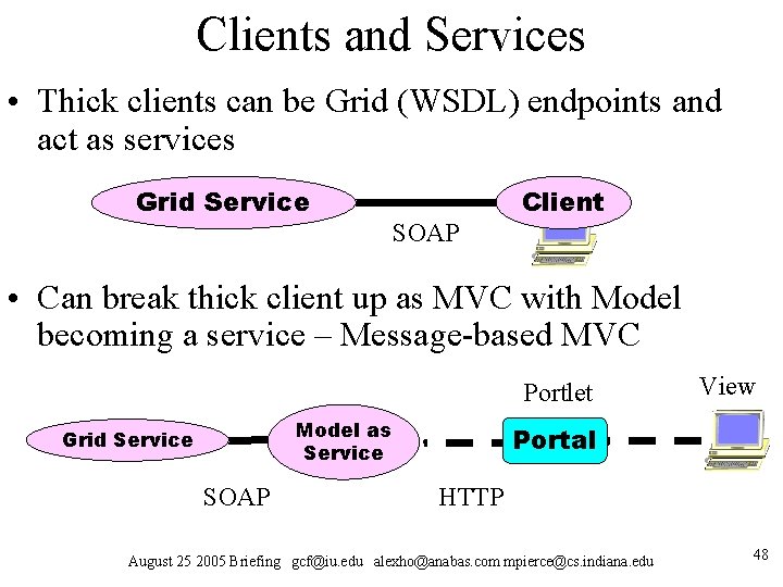 Clients and Services • Thick clients can be Grid (WSDL) endpoints and act as Clients and Services • Thick clients can be Grid (WSDL) endpoints and act as