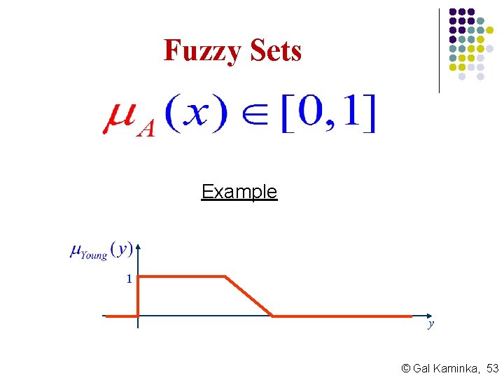 Fuzzy Sets Example 1 y © Gal Kaminka, 53 