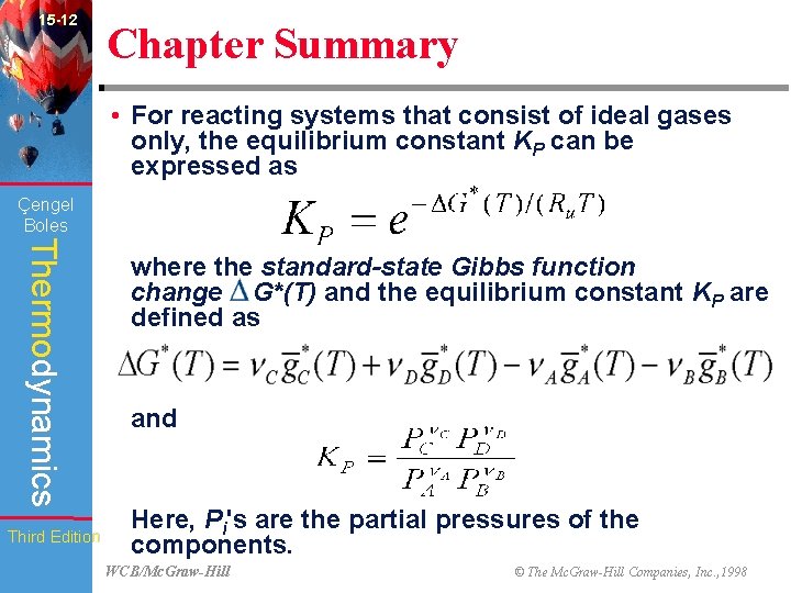 15 -12 Chapter Summary • For reacting systems that consist of ideal gases only,