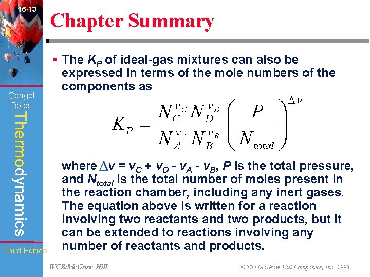 15 -13 Çengel Boles Thermodynamics Third Edition Chapter Summary • The KP of ideal-gas